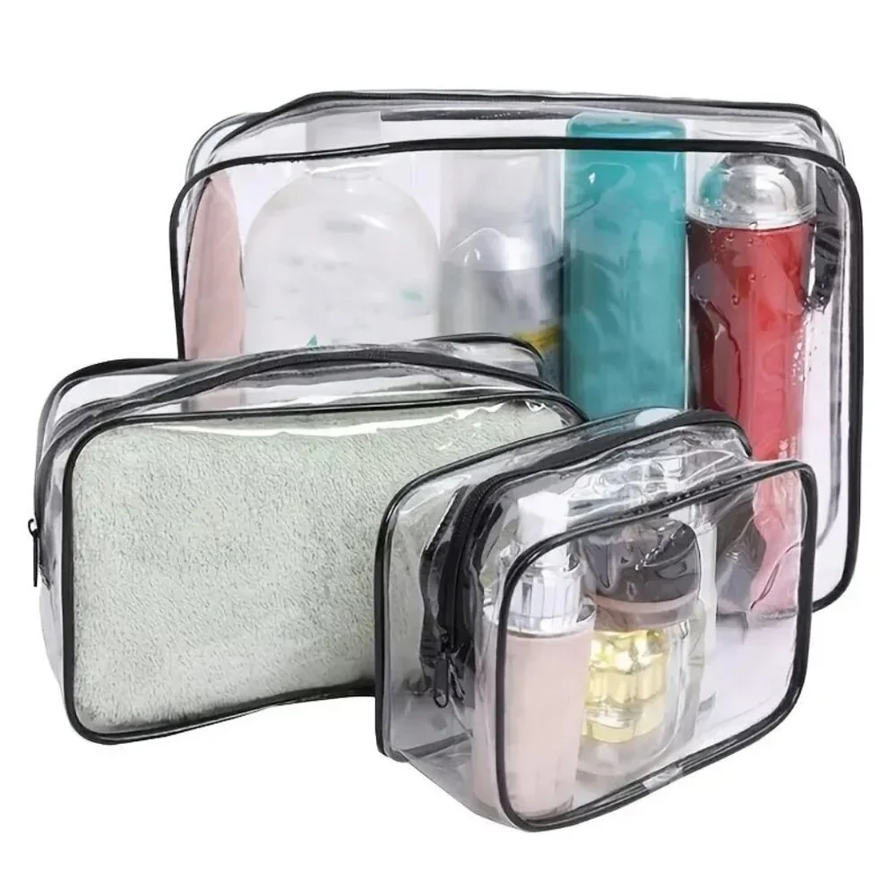 Travel Passions - 3 Piece Black Travel Passions Waterproof Portable Comestic Bag